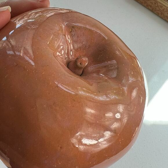 Studio Art Pottery Red Apple Paperweight Glossy Finish Pottery Art Handmade - Picture 8 of 14